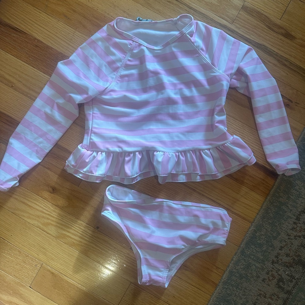 Pink Striped Kids Swim Set 5T